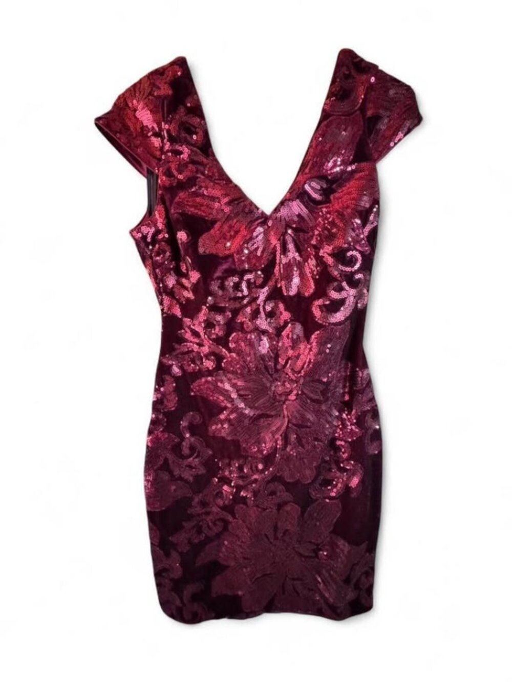Guess Women's Burgundy Sequin and Velvet Formal Dress, Size 4